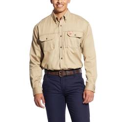 Ariat Flame Resistant Khaki Solid Vent Work Shirt 