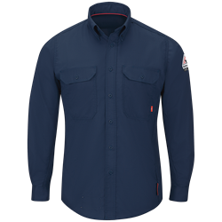 Bulwark FR Mens IQ Series Lightweight Comfort Woven Shirt | Navy flame, fire, resistant, frc, retardant, long sleeve, button down