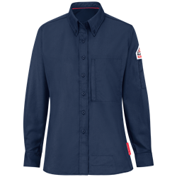 Bulwark FR Womens iQ Series Lightweight Comfort Woven Shirt | Navy flame, fire, resistant, frc, retardant, long sleeve, button down