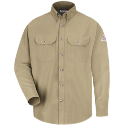 Bulwark Flame Resistant Khaki Cool Touch 2 Button Front Deluxe Shirt 