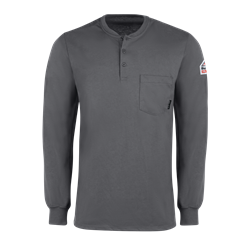 Bulwark Long Sleeve Flame Resistant Tagless Henley Shirt | Charcoal 