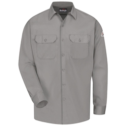 Bulwark Mens Flame Resistant Gray Button-Front Work Shirt 