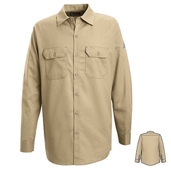 Bulwark Mens Flame Resistant Khaki Button-Front Work Shirt 