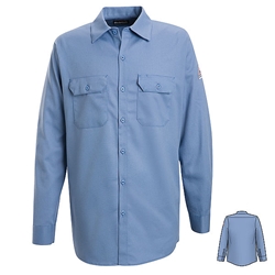 Bulwark Mens Flame Resistant Light Blue Button-Front Work Shirt 