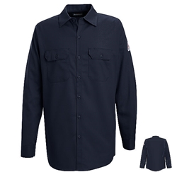 Bulwark Mens Flame Resistant Navy Button-Front Work Shirt 