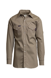 Lapco Flame Resistant Khaki Welding Shirt with Snaps | 100% Cotton 