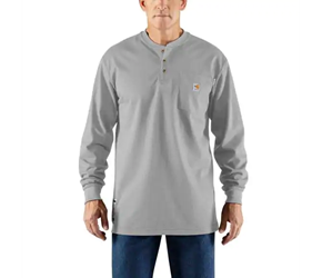 Carhartt Flame Resistant Force Cotton Long Sleeve Henley | Light Gray 