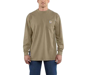 Mens Carhartt FR Force Cotton Long Sleeve T-Shirt | Khaki 