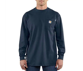 Mens Carhartt FR Force Cotton Long Sleeve T-Shirt | Navy 
