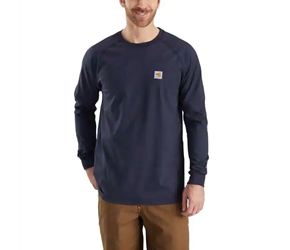 Mens Carhartt FR Force Cotton Long Sleeve T-Shirt | No Pocket | Navy 