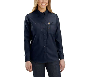 Womens Carhartt FR Force Relaxed-Fit Lightweight Long-Sleeve Button-Front Shirt | Navy 