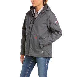 Ariat Womens FR Duralight Stretch Canvas Jacket | Iron Grey ladies, flame, resistant, retardant, grey, hood, frc, hooded, winterwear, cold, weather