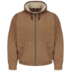 Bulwark FR Brown Duck Hooded Jacket with Lanyard Access on Back winterwear, coat, flame, frc, resistant, retardant, fire, arc, flash, electrical, warm, cold, tan, safety, harness