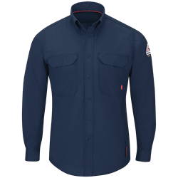 Bulwark FR Mens IQ Series Lightweight Comfort Woven Shirt | Navy flame, fire, resistant, frc, retardant, long sleeve, button down