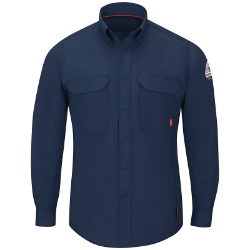 Bulwark FR Mens IQ Series Lightweight Comfort Woven Shirt | Navy flame, fire, resistant, frc, retardant, long sleeve, button down