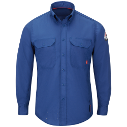Bulwark FR Mens IQ Series Lightweight Comfort Woven Shirt | Royal Blue flame, fire, resistant, frc, retardant, long sleeve, button down, blue
