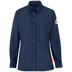 Bulwark FR Womens iQ Series Lightweight Comfort Woven Shirt | Navy flame, fire, resistant, frc, retardant, long sleeve, button down