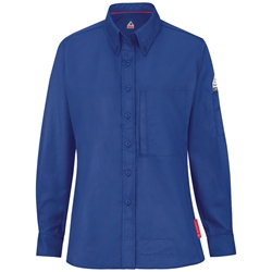Bulwark FR Womens iQ Series Midweight Comfort Woven Shirt | Royal Blue flame, fire, resistant, frc, retardant, long sleeve, button down, uniform, ladies, womens, feminine