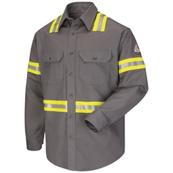 Bulwark Flame Resistant Enhanced Visibility 7 oz. Uniform Shirt | Gray reflective, tape, trim, hi, vis, work, cat, 2