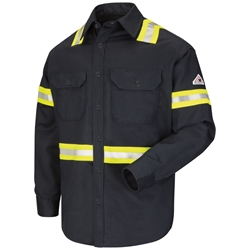Bulwark Flame Resistant Enhanced Visibility 7 oz. Uniform Shirt | Navy reflective, tape, trim, hi, vis, work, cat, 2