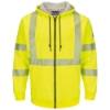 Bulwark Flame Resistant Hi-Visibility Zip Front Hooded Fleece Sweatshirt W/ Waffle Lining 