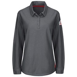 Bulwark Flame Resistant IQ Series Comfort Knit Womens Polo W/4 Button Placket | Charcoal 
