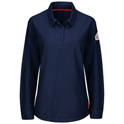Bulwark Flame Resistant IQ Series Comfort Knit Womens Polo W/4 Button Placket | Dark Blue 
