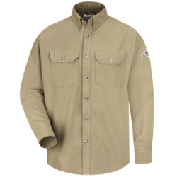 Bulwark Flame Resistant Khaki Cool Touch 2 Button Front Deluxe Shirt 