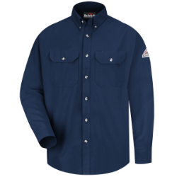 Bulwark Flame Resistant Navy Cool Touch 2 Button Front Deluxe Shirt 