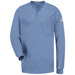 Bulwark Long Sleeve Flame Resistant Tagless Henley Shirt | Light Blue 