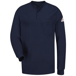 Bulwark Long Sleeve Flame Resistant Tagless Henley Shirt | Navy Blue 
