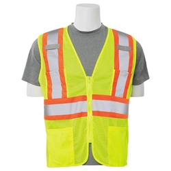 ERB Class 2 Hi-Vis Safety Vest with Contrast Trim - Non-FR type r, R, not, high, viz, visibility, mesh, reflective, enhanced, yellow, orange, lime, best, selling, seller, multi, pocket, pockets