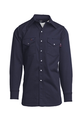 Lapco Flame Resistant Navy Welding Shirt with Snaps | 100% Cotton 