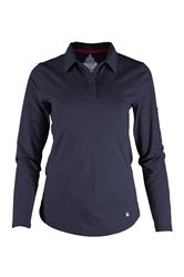 Lapco Womens FR Knit Polo Shirt - Navy long, sleeve, collared, henley, womens, dark blue, tan, uniform, work