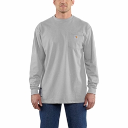 Mens Carhartt FR Force Cotton Long Sleeve T-Shirt | Light Gray 