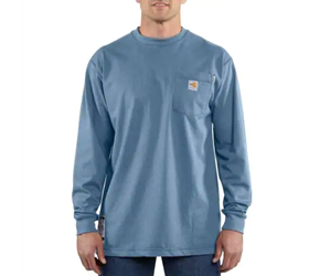 Mens Carhartt FR Force Cotton Long Sleeve T-Shirt | Medium Blue 