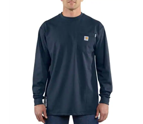 Mens Carhartt FR Force Cotton Long Sleeve T-Shirt | Navy 