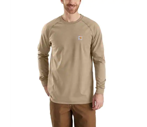 Mens Carhartt FR Force Cotton Long Sleeve T-Shirt | No Pocket | Khaki 