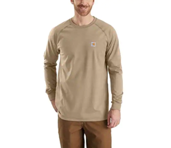 Men's Carhartt FR Force Cotton Long Sleeve T-Shirt | No Pocket | Khaki 