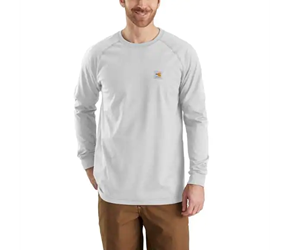 Mens Carhartt FR Force Cotton Long Sleeve T-Shirt | No Pocket | Light Gray 