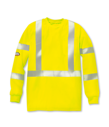 Rasco Flame Resistant Hi Vis Long Sleeve Shirt with Reflective Trim | Yellow hi-vis, visibility, hi-viz, high, reflective, striping, trim, tape, solid