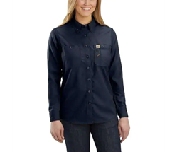 Women's Carhartt FR Force Relaxed-Fit Lightweight Long-Sleeve Button-Front Shirt | Navy 