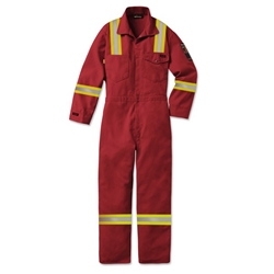 Workrite 7 oz. Nomex MHP Red Deluxe Industrial Coverall with FR Tape enhanced visibility, hi-vis, high vis, reflective, fr, tape, trim, yellow, silver, 2, inch, discontinued, workright