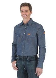 Wrangler Flame Resistant Long Sleeve Denim Work Shirt 