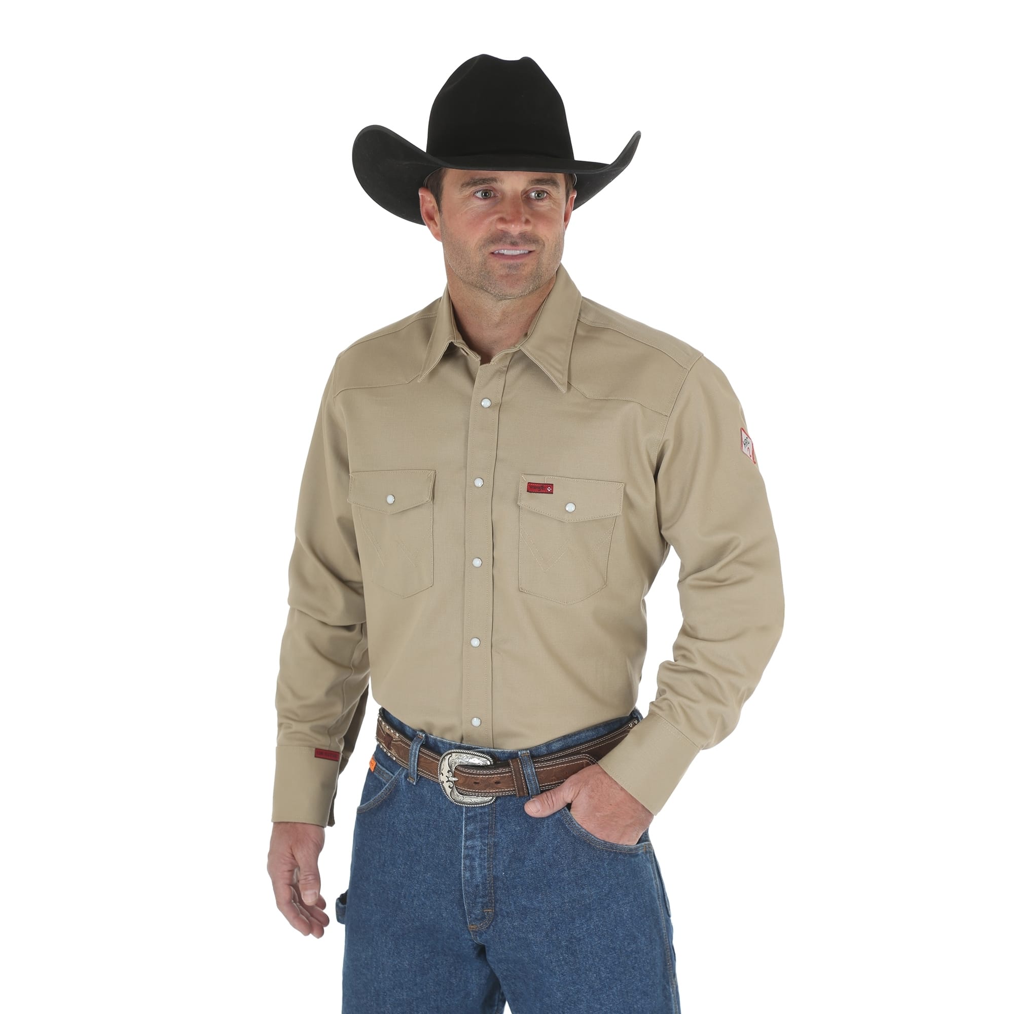 Wrangler FR Men's Long-Sleeve Twill Khaki Work Shirt Wrangler FR Men's Long-Sleeve Twill Khaki Work Shirt